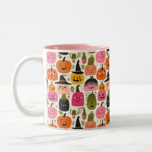 Whimsisches Kürbismuster Niedliches farbiges Hallo Zweifarbige Tasse