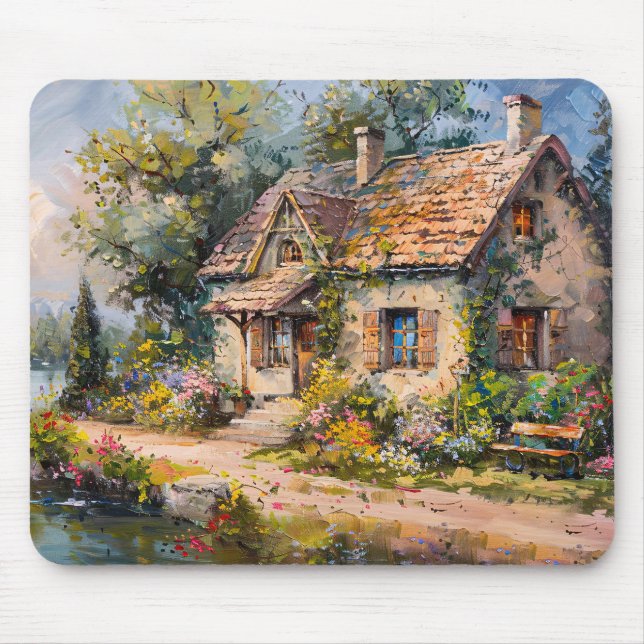 Whimsisches Küstengebiet Hütte Kernstück Mousepad (Vorne)