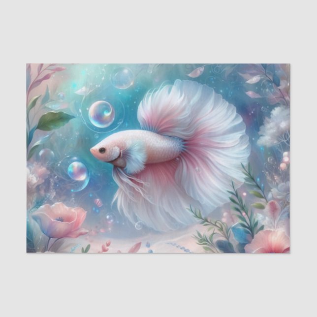 Whimsisches, leicht rosa Betta Fisch Dekoupage Seidenpapier (Vorderseite)