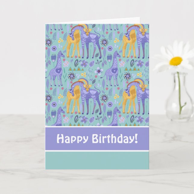 Whimsisches Lila Aquamarines Giraffenmuster Karte (Kleine Pflanze)