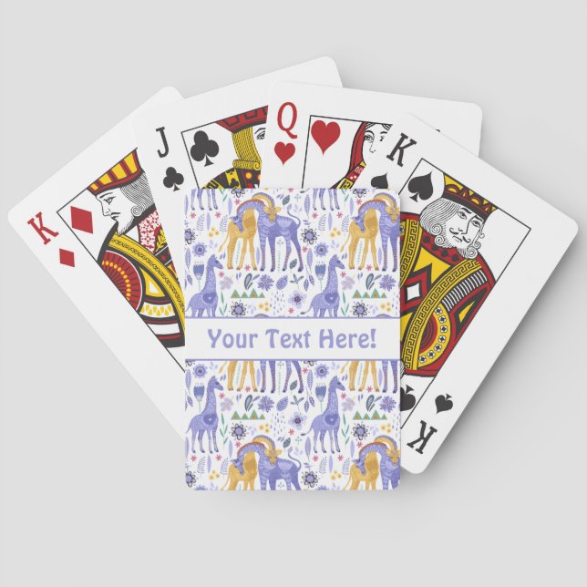 Whimsisches Lila Aquamarines Giraffenmuster Spielkarten (Rückseite)
