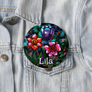 Whimsisches Lila Blau Pink Personalisiert Button