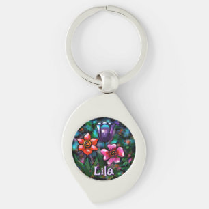 Whimsisches Lila Blau Pink Personalisiert Schlüsselanhänger