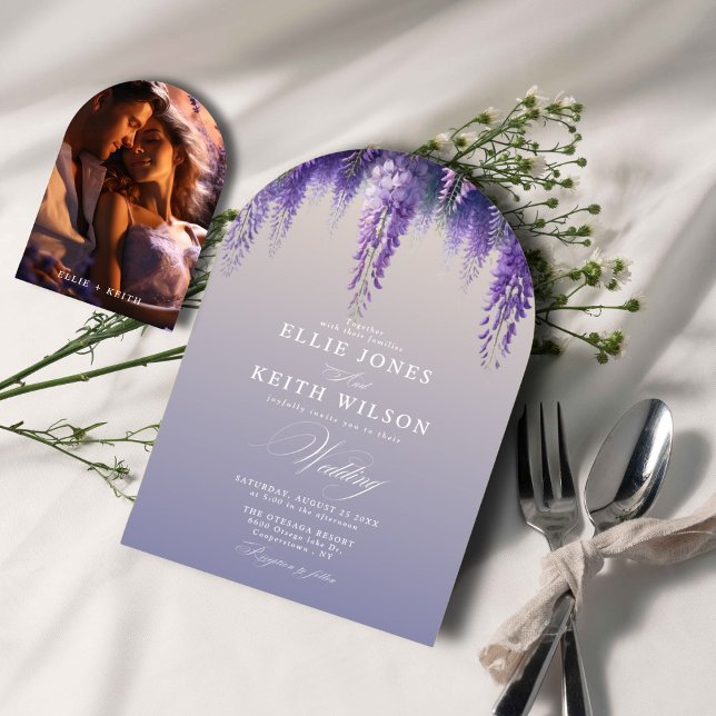 Whimsisches, Lila, florales Foto Arch Weddin Einladung (Von Creator hochgeladen)