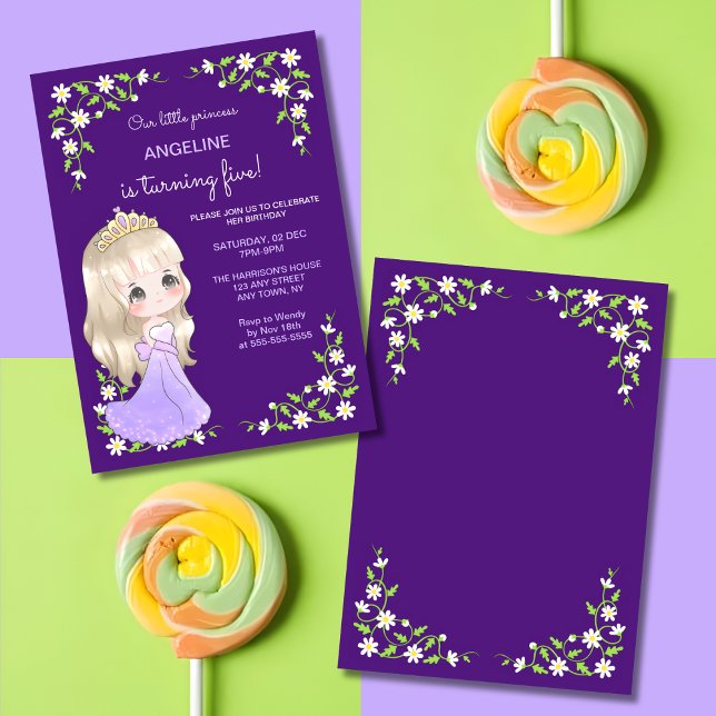 Whimsisches Lila Kleid Prinzessin Floral Geburtsta Einladung (Von Creator hochgeladen)