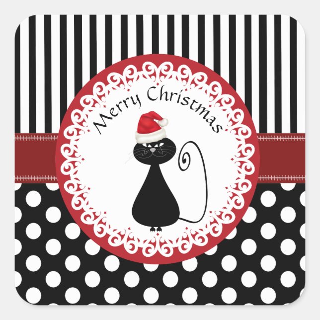 Whimsisches lustiges Weihnachtskatzenmuster Quadratischer Aufkleber (Vorderseite)