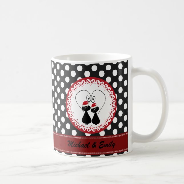 Whimsisches lustiges Weihnachtskatzenpaar personal Kaffeetasse (Rechts)