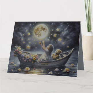 Whimsisches Mädchen Mond Traum Fantasy Szene Dankeskarte