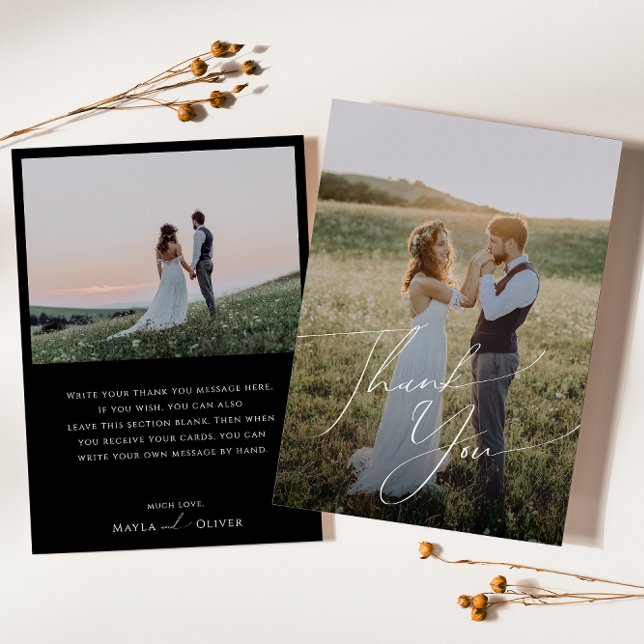 Whimsisches Minimalistisches Skript | Black Flat F Dankeskarte (Von Creator hochgeladen)