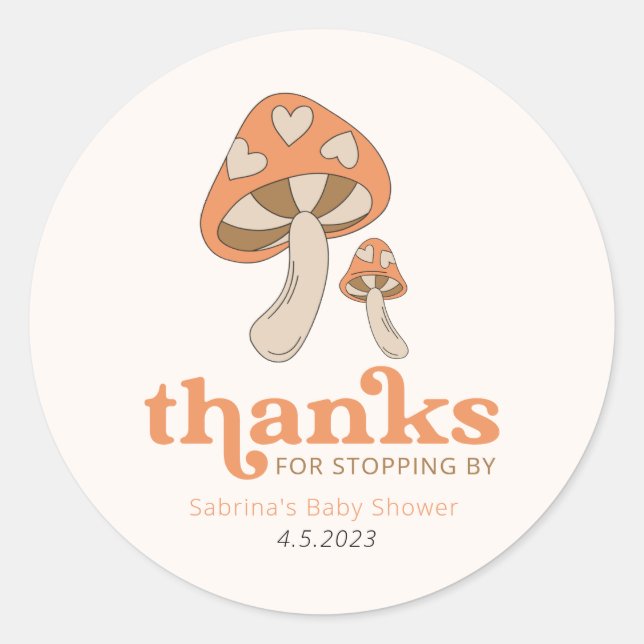 Whimsisches Mushroom Orange Brown Earthtone Label Runder Aufkleber (Vorderseite)