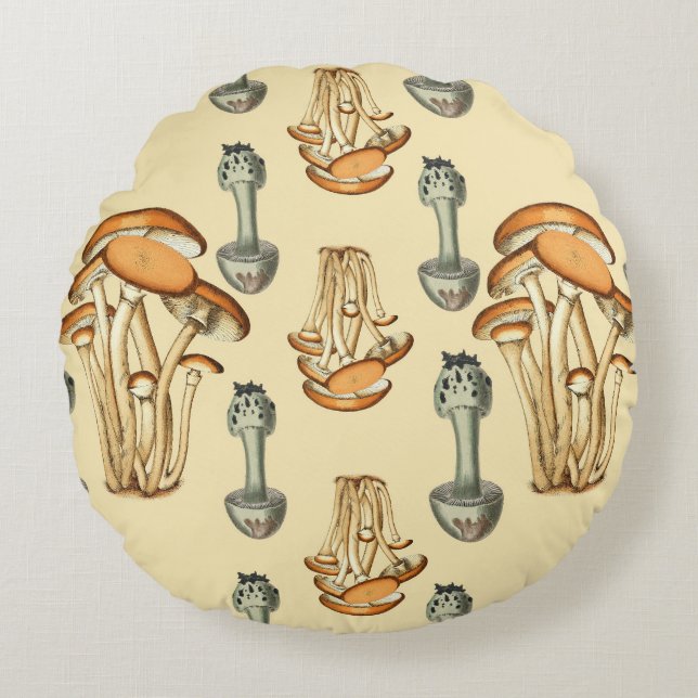 Whimsisches Muster eines Pilzes Rundes Kissen (Vorderseite)