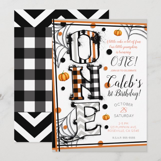 Whimsisches Muster Halloween Mashup 1. Geburtstag Einladung (Vorne/Hinten)