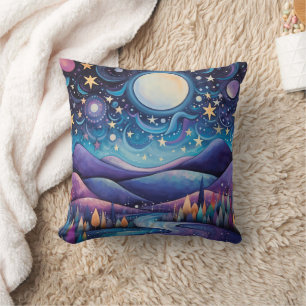 Whimsisches Nachtleben Big Moon Landschaft Kissen