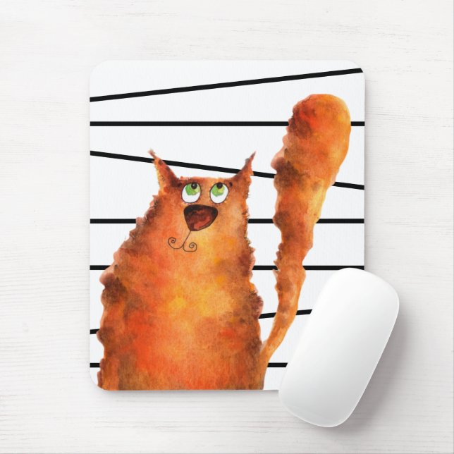 Whimsisches, neugieriges Katzen auf Streifenmuster Mousepad (Mit Mouse)