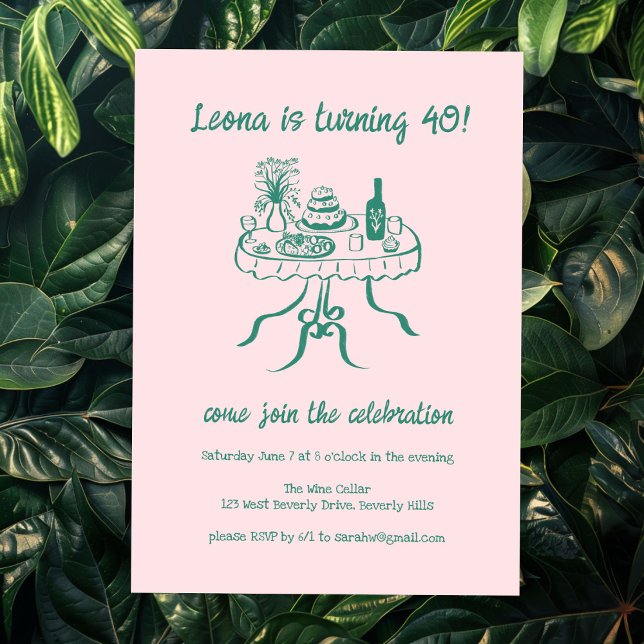 Whimsisches Niedlich Buffet Picnic Custom Geburtst Einladung (Whimsical Cute Buffet Picnic Custom Birthday Party Invitation
Pink Green)