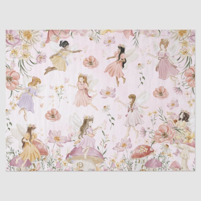 Whimsisches Niedlich Fairies Wildblume Garden Wies Seidenpapier (Vorderseite)