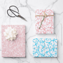 Whimsisches Niedlich Pink Blue Bows Muster Girly G Geschenkpapier Set