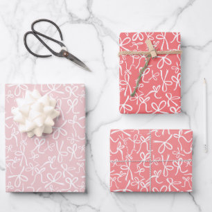 Whimsisches Niedlich rosa, weißes Bows Muster Girl Geschenkpapier Set