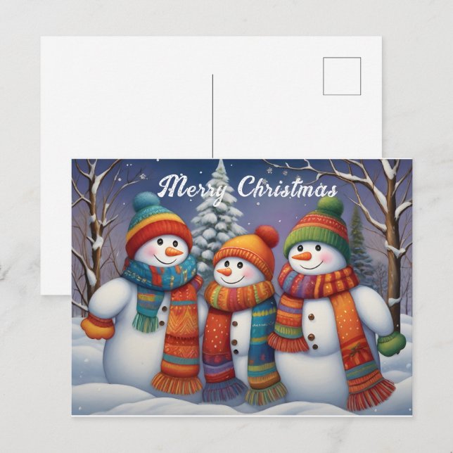 Whimsisches Niedlich Snowmen Postkarte (Vorne/Hinten)