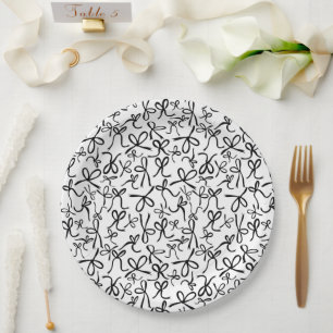 Whimsisches Niedliches B&W Bows Muster Brautparty Pappteller