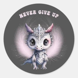 Whimsisches Niedliches Feather Dragon "Never Give  Runder Aufkleber