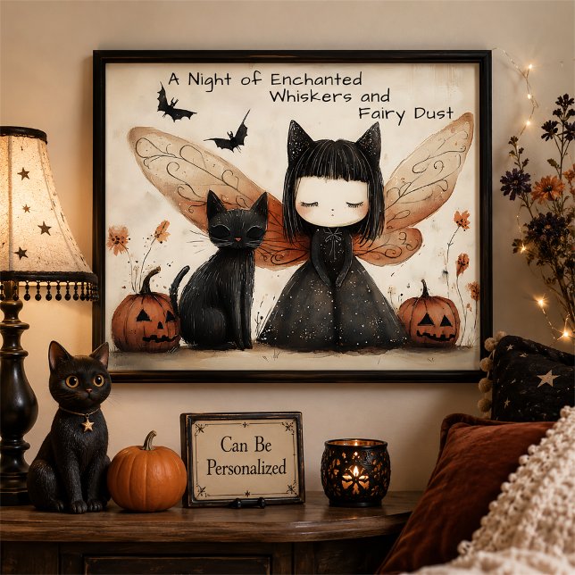Whimsisches Niedliches Halloween Fairy & Cat Fanta Poster (Von Creator hochgeladen)