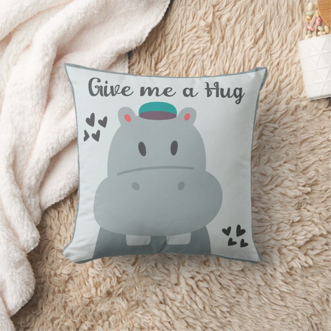 Whimsisches niedliches Hippo Kopf personalisiertes Kissen (Decke)
