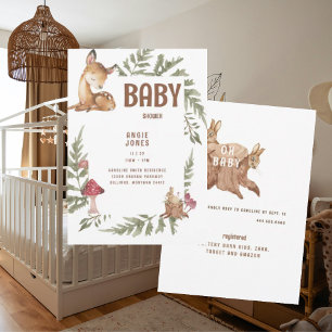 Whimsisches Niedliches Hirsch- und Kaninchenbaby-D Einladung