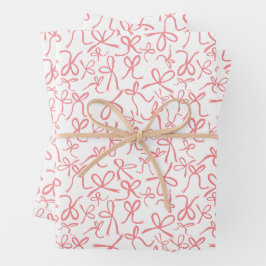 Whimsisches Niedliches Pink Bows Muster Girly Gift Geschenkpapier Set