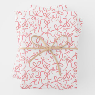 Whimsisches Niedliches Pink Bows Muster Girly Gift Geschenkpapier Set