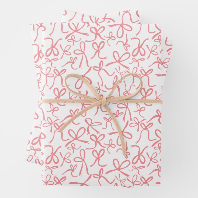Whimsisches Niedliches Pink Bows Muster Girly Gift Geschenkpapier Set (Beispiel)
