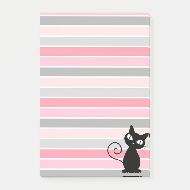 Whimsisches Niedliches Schwarzes Katzen auf Streif Post-it Klebezettel (Vorderseite)