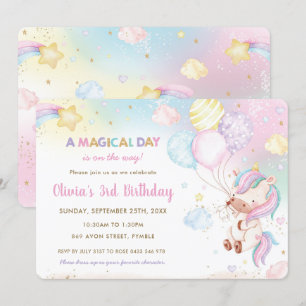 Whimsisches Niedliches Unicorn Balloons Regenbogen Einladung