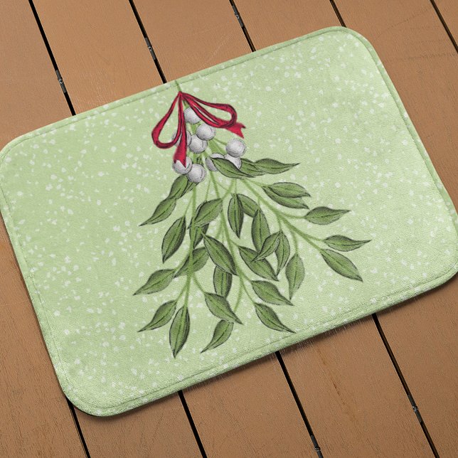 Whimsisches Niedliches Weihnachtsgebäck Badematte (Simple mistletoe holiday greenery bath mat)