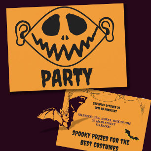Whimsisches Orange Monster Face Halloween-Party Einladung