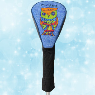 Whimsisches Owl Bright Farben Star Eyes Blue Golf Headcover