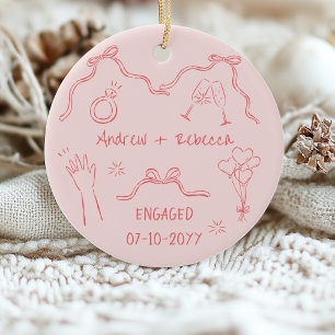 Whimsisches Paar verlobt handgezeichnete Doodle Ke Keramik Ornament