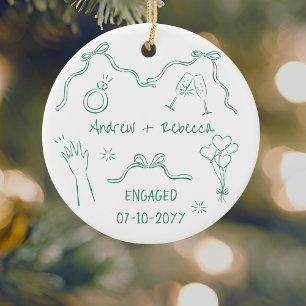Whimsisches Paar verlobt handgezeichnete Doodle Ke Keramik Ornament