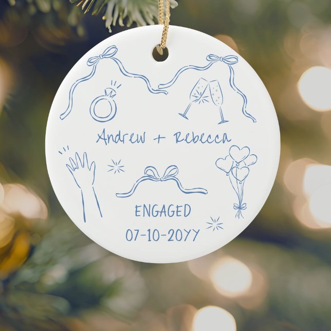 Whimsisches Paar verlobt handgezeichnete Doodle Ke Keramik Ornament (Von Creator hochgeladen)