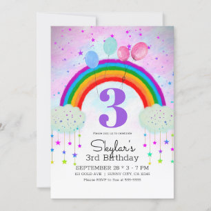 Whimsisches Party Balloons Rainbow Stars Geburtsta Einladung