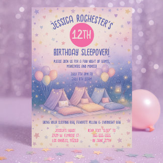 Whimsisches Pastell Teepes Leepover Geburtstag Einladung