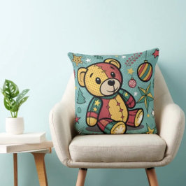 Whimsisches Patchwork Weihnachtsbär Kissen