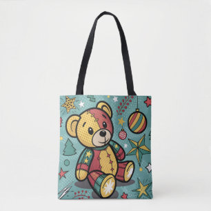 Whimsisches Patchwork Weihnachtsbär Tasche