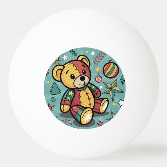 Whimsisches Patchwork Weihnachtsbär Tischtennisball (Vorderseite)