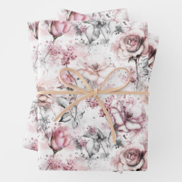 Whimsisches Peony und Rose Geschenkpapier Set