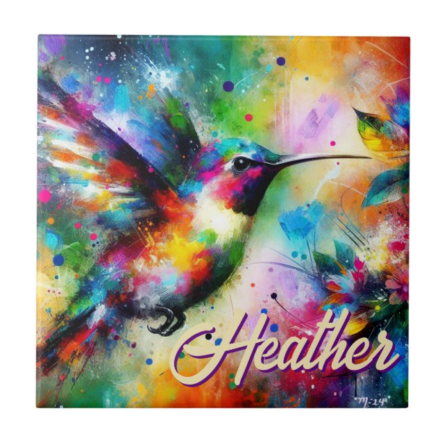 Whimsisches Personalisierter Hummingbird Fliese (Vorderseite)
