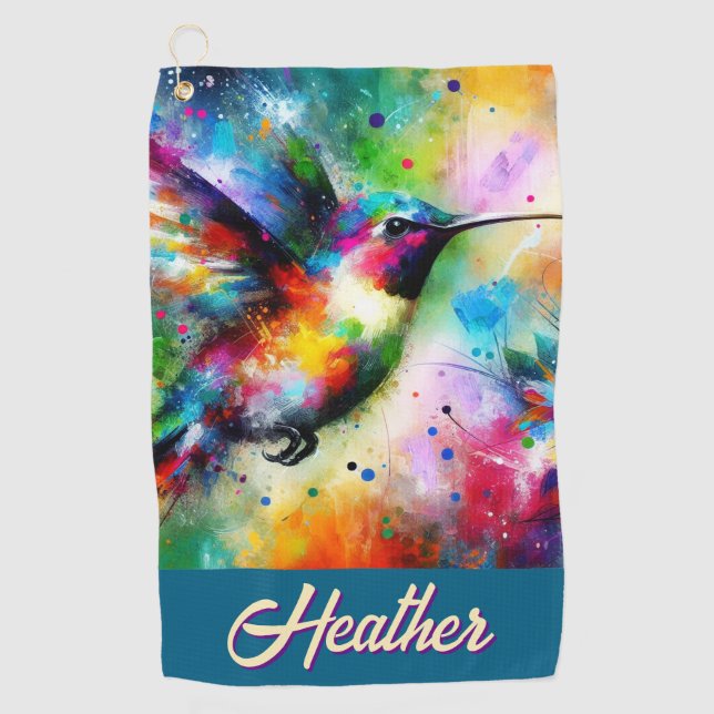 Whimsisches Personalisierter Hummingbird Golfhandtuch (Vorderseite)