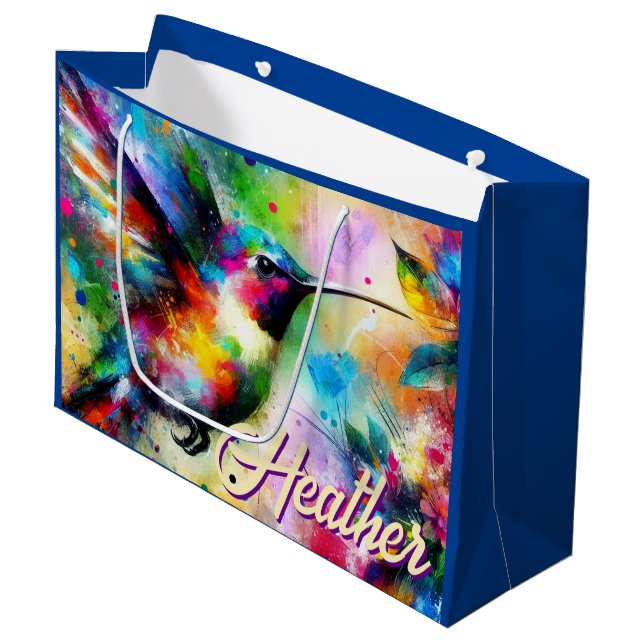 Whimsisches Personalisierter Hummingbird Große Geschenktüte (Vorderseite Schrägansicht)
