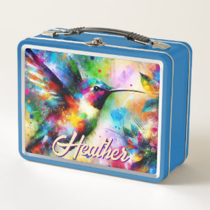 Whimsisches Personalisierter Hummingbird Metall Brotdose