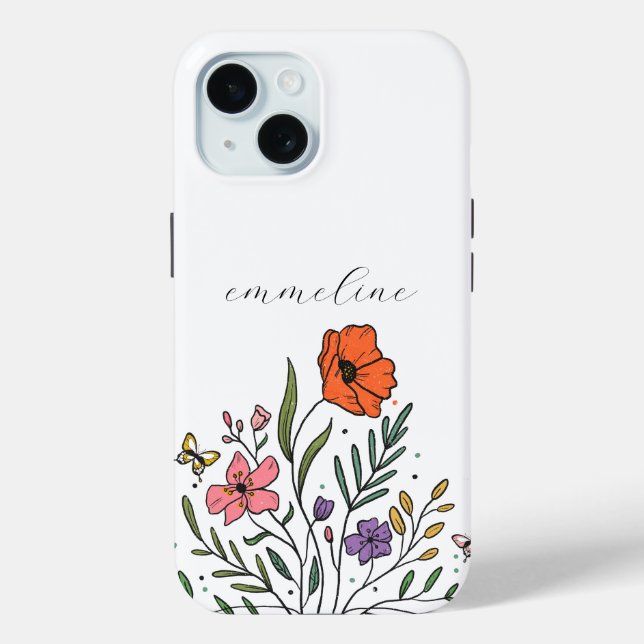 Whimsisches Personalisiertes Bläschen Wildblume Case-Mate iPhone Hülle (Rückseite)